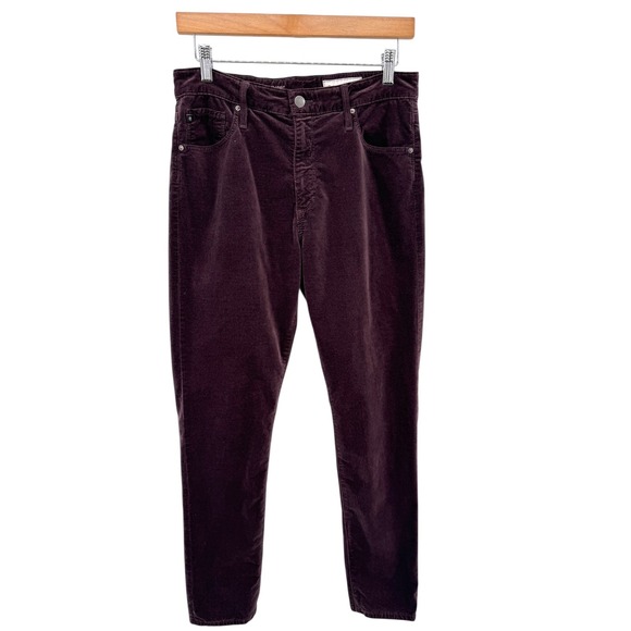 AG Adriano Goldschmied Stevie Ankle High Rise Corduroy Jeans Burgundy 30R - Picture 1 of 4